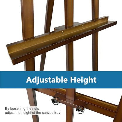 A-Frame Wooden Display Easel, Lyre Beechwood Studio Easel Stand, Brown | Adjustable Holding Canvas Up to 90", Inclinable Artist Floor Painting Easel for Artwork Painting - color: Brown