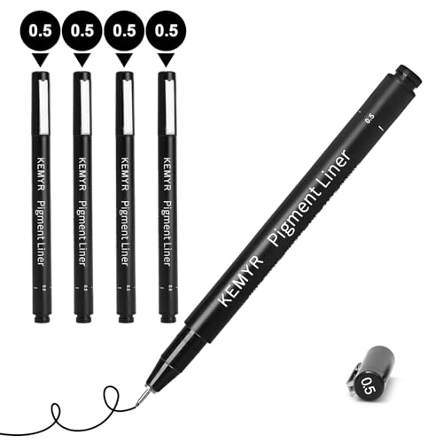 KEMYR 4 Pack 0.5 mm Fine Tip Black Fineliner Pens, Waterproof Pigment Ink | AP Certified Micro Drawing Pens With Archival Ink for Illustration, Journaling,Drawing,Sketching,Manga,Artists And Beginners - color: Black Micro Pens 4 PCS,0.5mm, style: 4 PCS,0.