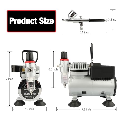 FORNAX Professional Airbrush Kit with Compressor, 0.4 HP Air Compressor for Model Painting with 6 Ft Hose,Cleaning Brushes, and Test Paints for Hobby, Body Tattoo, Model Painting, Automotive Graphic