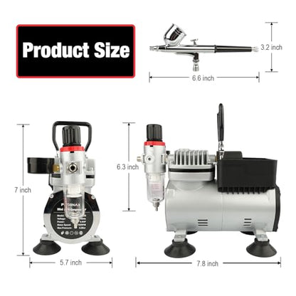 FORNAX Professional Airbrush Kit with Compressor, 0.4 HP Air Compressor for Model Painting with 6 Ft Hose,Cleaning Brushes, and Test Paints for Hobby, Body Tattoo, Model Painting, Automotive Graphic