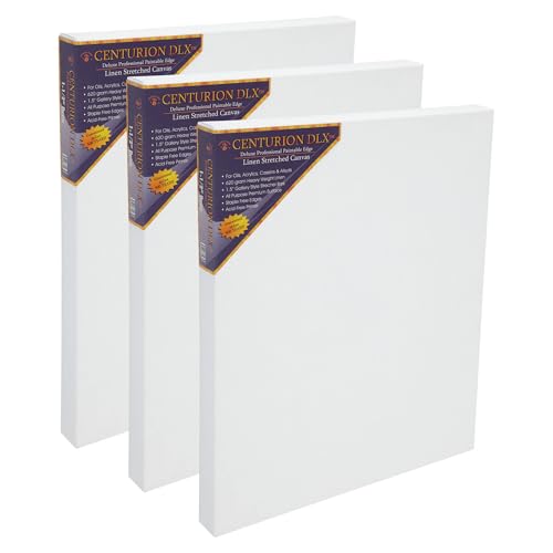 Centurion Deluxe Pre-Primed Linen Canvases, 1.5" Deep - 22"x28", 3 Pack | Professional Acrylic Primed Pre-Stretched Canvases, 11oz Linen - Kiln-Dried Stretchers, Back Stapled, Museum Archival Quality - size: 22"x28"