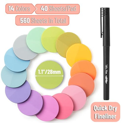 Mr. Pen- Round Transparent Sticky Notes, 1.1” Diameter, 14 Pads, 560 Sheets - color: Macaron, size: 560 pcs