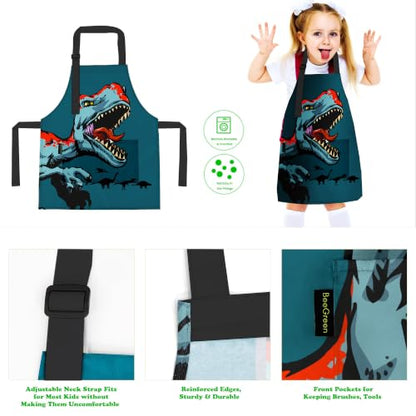 BeeGreen Kids Cooking Aprons 2 Pack, Adjustable Strap Toddler Art Apron with Front Pocket - color: Black, Dark Green, Red