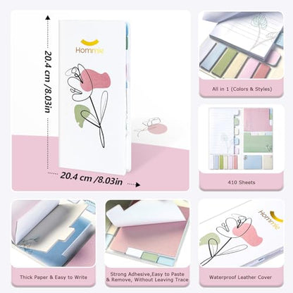 Hommie Sticky Notes Set, Divider Sticky Notes 410 Packs Planner Sticky Note Dividers Tabs with Color Coding for School Supplies, Office Supplies, Book Notes,Bible Sticky Notes - color: Flower(white Background)
