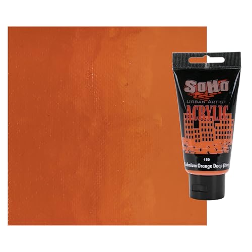 Soho Urban Artist Heavy Body Acrylic Paint - 75 ml Tube - Cadmium Orange Deep Hue - Thick, Rich Color, Excellent Coverage, Professional Quality - Artists Acrylic Paint - color: Cadmium Orange Deep Hue, size: 2.54 Fl Oz (Pack of 1)