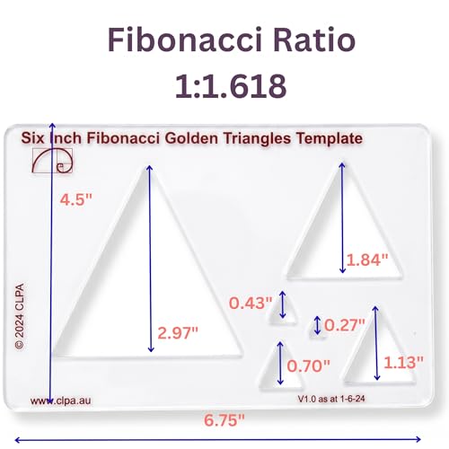 Fibonacci 6" Triangle Drawing Template, Golden Ratio Stencil | Australian Designed and Made; Geometric Stencil for Art; Drafting and Quilting; PETG - style: 6" Triangle