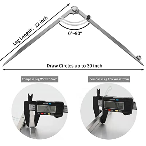 20 inch Compass for Woodworking, Compass for Geometry, Precision Woodworking Compass with Wing Divider and Pencil Holder, Large Compass for Geometry, Woodworking Compass, Drafting, Drawing Compass - size: 20in