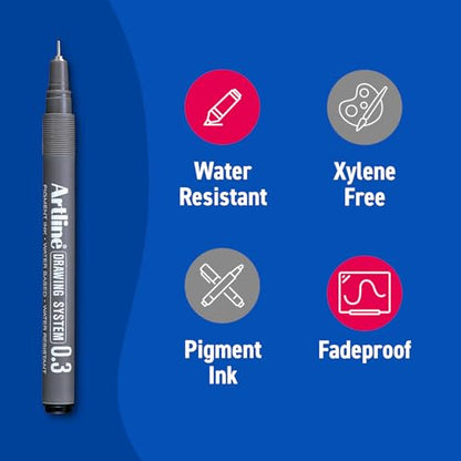 Artline 230 Drawing System Fineliner Pens, Art Technical Drawing Sketch Pens, Ideal for Drafting, Illustrating & More, Black, 0.1mm, 0.3mm, 0.5mm Fine Tips, 3-Pack - style: 0.1, 0.3, 0.5mm Nib Sizes | 3-Pack