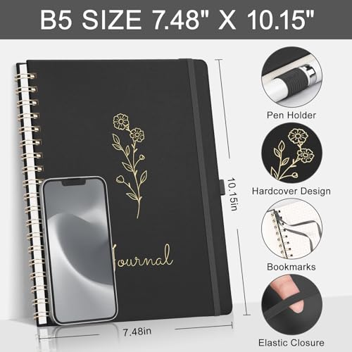 EMSHOI Graph Grid Spiral Journal Notebook, 140 Pages, B5 Size (7.4" x 10") - color: Black, style: B5 Graph