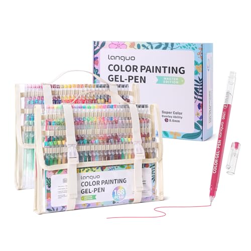 languo 168 Pcs Acrylic Gel Pens for Coloring, 162 Colors, 0.6mm Fine Tip | Colored Pens with Portable Storage Bag, Smooth Ink Flow, Vibrant Colors, Great for Drawing, Journaling, Doodling, DIY Crafts - color: 168 Pcs/162 Colors Set