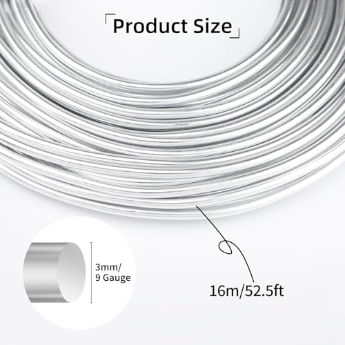 9 Gauge Aluminum Craft Wire, 52.5F 3mm Silver Bendable Metal Wire - color: Silver