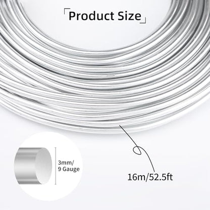 9 Gauge Aluminum Craft Wire, 52.5F 3mm Silver Bendable Metal Wire - color: Silver