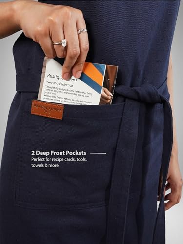 100% Cotton Kitchen Apron with 2 Pockets – Adjustable Chef Apron for Cooking Baking BBQ – Unisex Apron - color: Navy