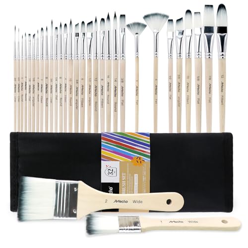 32 Pcs Acrylic Paint Brushes Set & Artecho Mars Black Acrylic Paint 1000ml / 33.8 fl oz Pump Dispenser