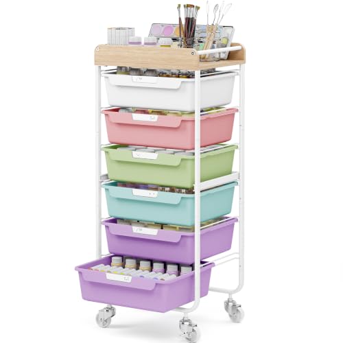 SYKIARIOL Utility Storage Cart with Ice Cream Color Drawer for Classroom - color: Ice Cream, size: 6-Drawer