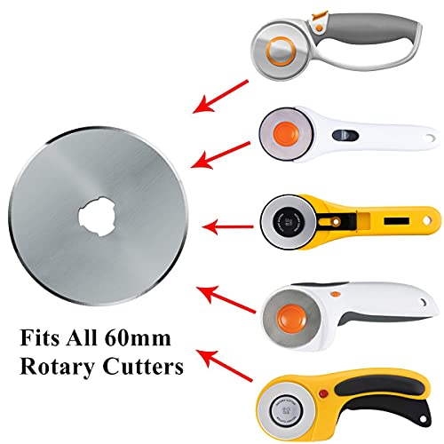 HEADLEY TOOLS 60mm Rotary Cutter Blades 10 Pack Fits Olfa, Fiskars, Replacement Rotary Blade for Arts Crafts Quilting Scrapbooking Sewing, Sharp and Durable - size: 60mm 10pcs