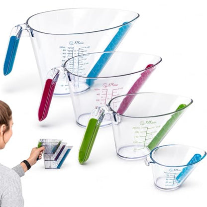 Liquid Measuring Cups with Spouts, 4-Piece Angled Plastic Set, 1 to 4 Cups