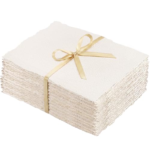 100 Sheets Watercolor Paper 7x10 in, 300 GSM, Deckled Edge, Ivory | Handmade Cold-Pressed Textured Paper, High Absorbency, for Watercolor, Cards, Invitations, and Crafts - size: 7 x 10inch
