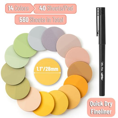 Mr. Pen- Round Transparent Sticky Notes, 1.1” Diameter, 14 Pads, 560 Sheets - color: Boho, size: 560 pcs