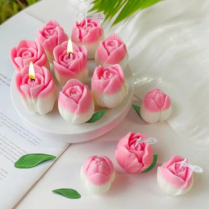 Tulip Candle Molds with Leaf Mold, 3D Tulip Flower Candle Molds - color: 4 PCS Tulip Candle Molds with Leaf Mold