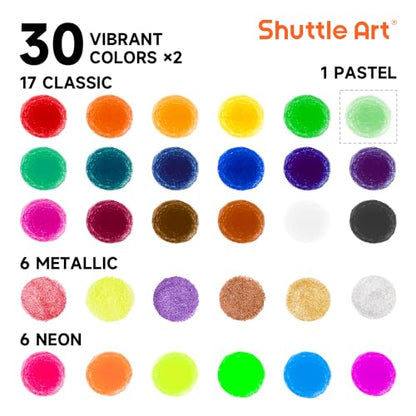 Shuttle Art Tempera Paint Sticks 60 Pack 30 Colors, Kids Safe, Washable | Fast Drying Solid Paint Sticks, Works Smoothly and Creamy on Paper, Wood, Glass, Ceramic and Canvas for Kids Art Creation
