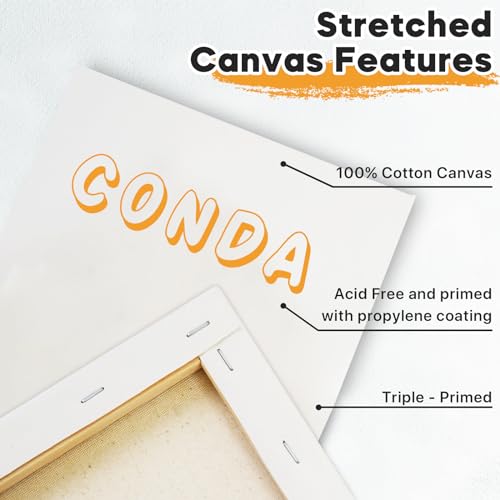 CONDA Mini Stretched Canvas for Painting, 4x4In Canvas in Bulk 12Pack 4/8In Profile Small Square Canvas, 100% Cotton Primed Blank Canvases for Acrylics, Oils Painting, School Projects and Home Decor - size: 4x4 inch