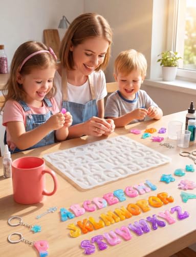 Alphabet Keychain Mold with Hole with 36 Pcs Key Ring Accessory | Reversed Letter Keychain Silicone Molds, Letter Molds for Epoxy Resin Casting Craft DIY Pendants Ornaments Gift - color: Alphabet white