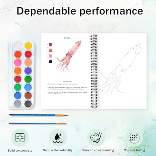 Watercolor Workbooks, 16 Colors Water Color Books Paint Set for Adults, Watercolor Coloring Book for Beginners, Water Color Workbook, 15 Beautiful Paintings for Beginners (Ocean Animals) - color: Ocean Animals, size: with palette