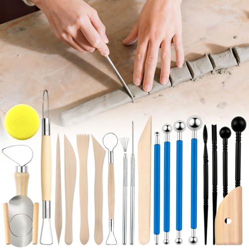 Basic Clay Pottery Carving Tools: 22Pcs Professional Sculpting Set for Home Use for Adult Beginners and Hobbyists - size: 22pcs