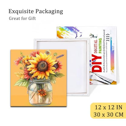 Natuyalo Framed Paint by Number Kits for Adults Beginners, Sunflower in Vase Easy Acrylic Adult Paint by Number Kits, Flowers DIY Painting by Numbers Kits with Frame Ideal Gift 12x12 Inch - color: Color-04