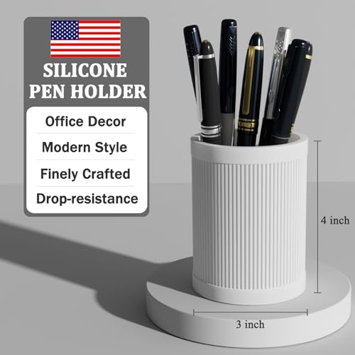 HighHerz Aesthetic Pen Holder For Desk, Modern Silicone Pencil Holder, Stylish Office Desk Decor, Made of 5 mm Thickened Premium Silicone, Office Desk Organizer And Accessories (White) - color: White