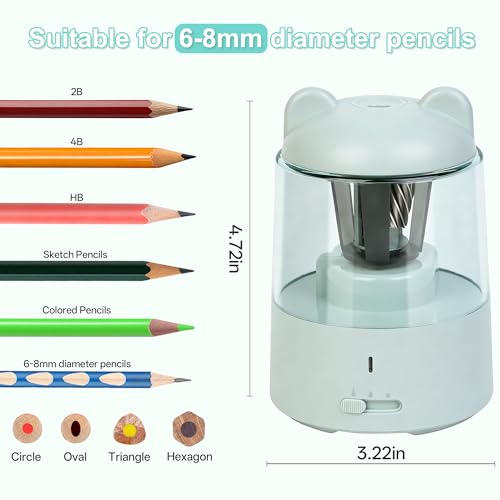 Electric Pencil Sharpener, Rechargeable Auto-Stop for 6-8mm,3 Modes | Fast Sharpen in 3s, Battery Powered, Heavy Duty Blade, Suitable for No.2(6-8mm), School/Home/Office - color: Green