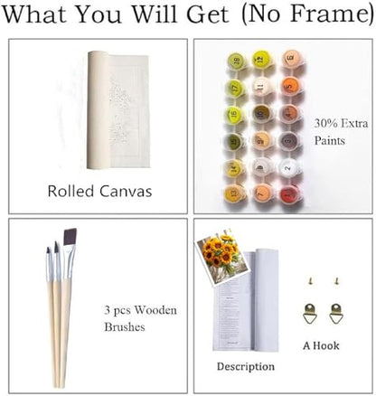 ZRIZQ Sunflower Paint by Numbers Kit for Adults Beginner,Flowers,16x20 | Full set with wooden brushes,rolled canvas,rich paints.Calming activity.Beginner friendly.Just open and paint. - color: 16"X20"Rolled Canvas(Frameless)-Flowers 3