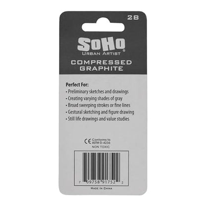 SoHo Urban Artist Compressed Graphite Sticks 2B, Pack of 3 - Premium Graphite Sticks for Drawing - Versatile & Smooth Gliding Artist Graphite - Ideal for Professionals, Students, and Artists - color: 2B