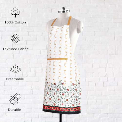 FINGERCRAFT Apron, Dual Pocket, Adjustable Tie, Multipurpose Washable Bib Apron for Home, Kitchen, Chef and Professionals - color: Golden Vine