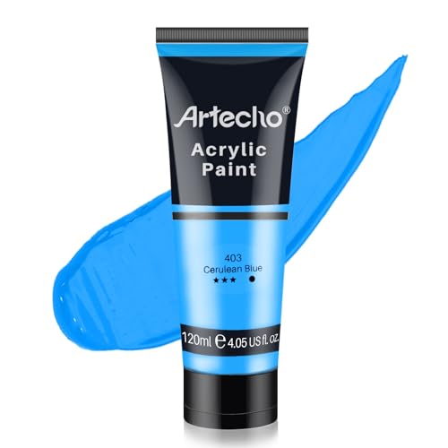 Artecho Blue Acrylic Paint, Cerulean Blue Paint (120ml / 4.05oz) Tubes, Art Craft Paints for Canvas, Rock, Stone, Wood, Fabric, Art Supplies | Semi Glossy Finish, High Pigment Rich Color Craft Paint for Canvas, Rocks, Wood, Fabric, Ceramic, Non-Toxic - co