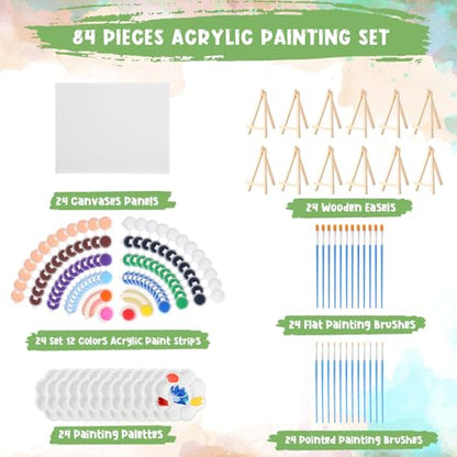 Qilery 24 Set 8 x 10 Inch Canvas Boards and Easel for Painting, Acrylic Paint Strips, Brushes, Palettes, Art Painting Kits for Artists Beginners Oil Acrylic Craft Party Favors - size: 8" X 10"