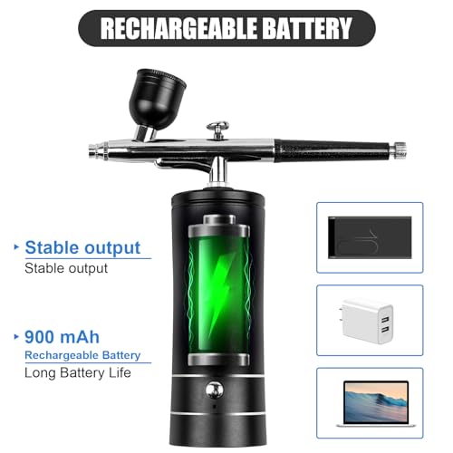 Esakoya Portable Airbrush Kit, Rechargeable Airbrush Kit with Compressor | Non-Clogging High-Pressure Air Brush Set with 0.3mm Nozzle, Cordless Air Brush for Makeup, Barber, Nail Art, Cake Decor