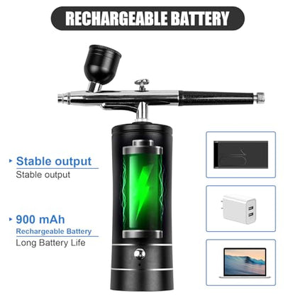 Esakoya Portable Airbrush Kit, Rechargeable Airbrush Kit with Compressor | Non-Clogging High-Pressure Air Brush Set with 0.3mm Nozzle, Cordless Air Brush for Makeup, Barber, Nail Art, Cake Decor