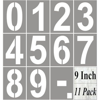 9 Inch Large Number Stencils for Painting - 11 Pack Number Stencil Templates for Curb Address, Cakes, Cookies, Mailboxes and Crafts, Reusable House Numbers Stencils for Wood Signs & Cement Wall Art - size: 9 Inch