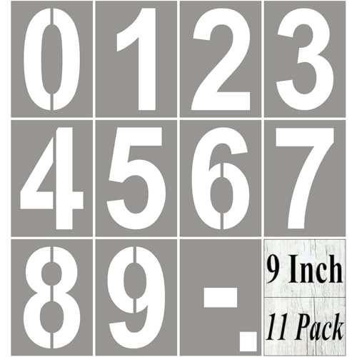 9 Inch Large Number Stencils for Painting - 11 Pack Number Stencil Templates for Curb Address, Cakes, Cookies, Mailboxes and Crafts, Reusable House Numbers Stencils for Wood Signs & Cement Wall Art - size: 9 Inch