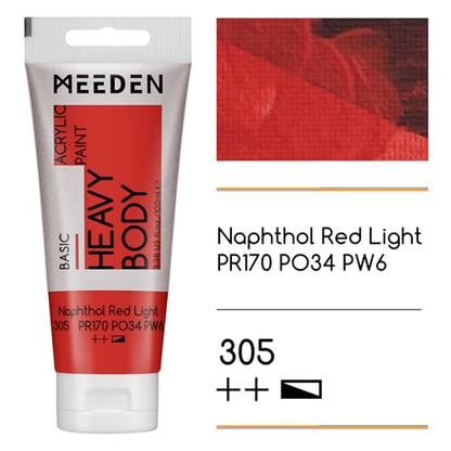 MEEDEN Acrylic Paint Naphthol Red Light: 100ml/3.38oz with Titanium White - color: Naphthol Red Light, size: 2 Tubes