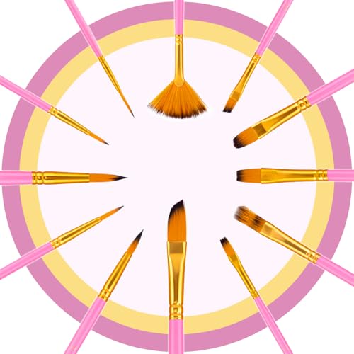Transon Artist Paint Brush Set of 12 for Acrylic Watercolor Gouache Oil Craft Painting Pink - color: 12 Pcs Pink