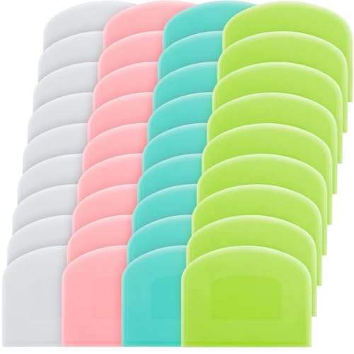 Thyle 36 Pcs Plastic Dough Scrapers Set, Flexible Bowl Scraper for Baking Bread Pizza Cake Pastry, Dough Cutter Scraper Tool for Kitchen, 4 Colors (White Pink Green Blue), 4.69 x 3.7 Inch