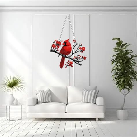 STGLCR DIY Hanging Diamond Art Pendant Painting Kit Cardinal,Acrylic 5D Painting Window Pendants Cardinals, Special Crystal Gem Craft Painting Kit Ornament Animal - color: Cardinal hanging