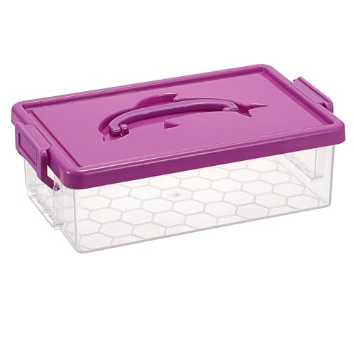 BTSKY 1-Pack Clear Small Plastic Storage Box with Lid - 9″x5.5″x2.8″ Purple | Stackable Organizer Featuring Easy-Lift Dolphin Design, Multi-Use Portable Container for Craft, Office, Space-Saving - color: Purple