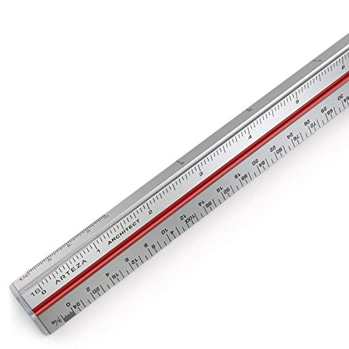 ARTEZA Architectural Scale Ruler – 12-Inch Triangular Ruler, Anodized Aluminum Tool with Laser-Etched Markings for Blueprints & Tech Drawings