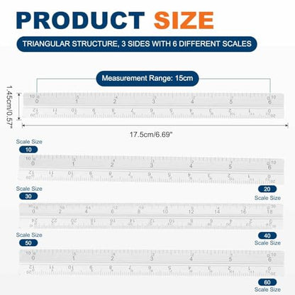 HARFINGTON 2 Pcs Architectural Scale Ruler, 7 Inch Standard Aluminum Alloy Architect Triangular Large Scale Laser-Etched Blueprint Drafting Ruler for Architects Engineers, Silver - color: Silver, size: 7 Inch