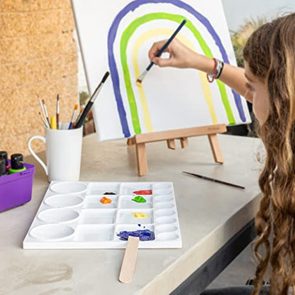 Palette for Watercolors, Oil & Acrylic Paints, Mix & Separate Colors, White, Art 20 Wells, 13” x 10” 4 slated Squares, 4 Squares, 4 Large circulars, and 8 Small Circular Wells for All Levels