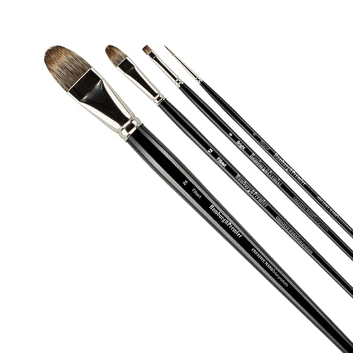 Creative Mark Hamburg Premiere Professional Oil Painting Brushes - Large Asst Set of 4 Handmade Oil Paint Brushes w/ #24 Filbert - Natural & Synthetic Blend, Long Triple-Lacquered Birch Handle - size: Large - Set of 5